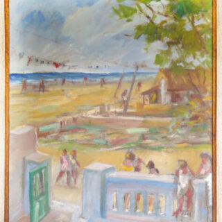 pintura Praia com muro azul de João Ponce Paz